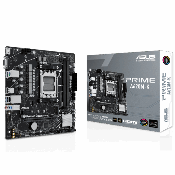 Motherboard ASUS Prime A620M-K (AM5, 2x DDR5, 1x M.2, 1x RGB, 2x ARGB, 1Gbps LAN)