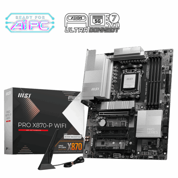 Motherboard MSI PRO X870-P WIFI (AM5, 4x DDR5, 3x M.2, 1x RGB, 1x ARGB+FAN, 3x ARGB, 5Gbps LAN)