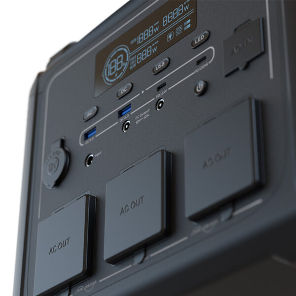 Estacion de poder portátil Forza 1200W (5V/9V/12V CC, 2x USB-A, 2x USB-C, 3x 110V CA, 1x toma de corriente auxiliar, Lampara LED) - Imagen 2
