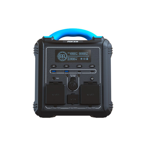 Estacion de poder portátil Forza 700W (5V/9V/12V CC, 2x USB-A, 2x USB-C, 2x 110V CA, 1x toma de corriente auxiliar, Lampara LED)