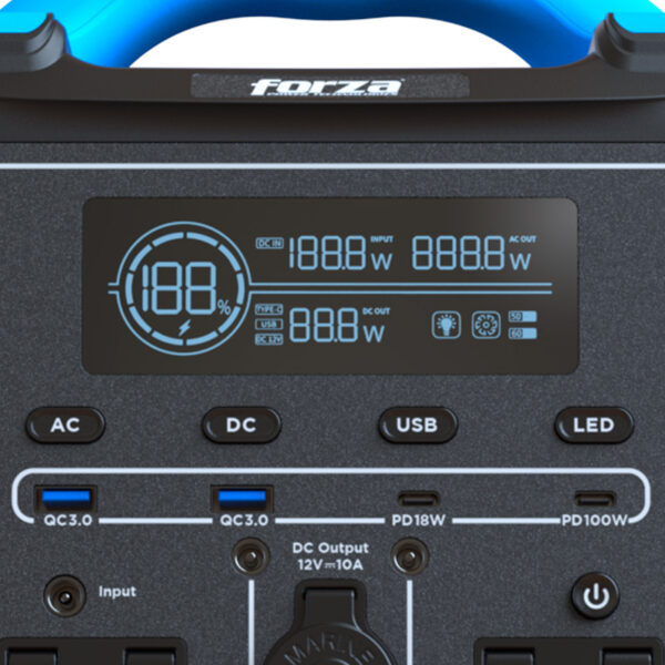 Estacion de poder portátil Forza 700W (5V/9V/12V CC, 2x USB-A, 2x USB-C, 2x 110V CA, 1x toma de corriente auxiliar, Lampara LED) - Imagen 2