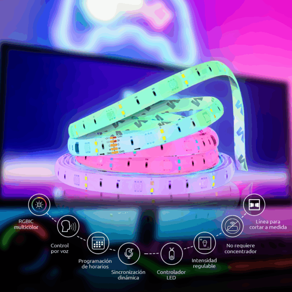 Cinta LED inteligente Wi-Fi RGBIC de 5m Nexxt NHB-S613 - Imagen 2