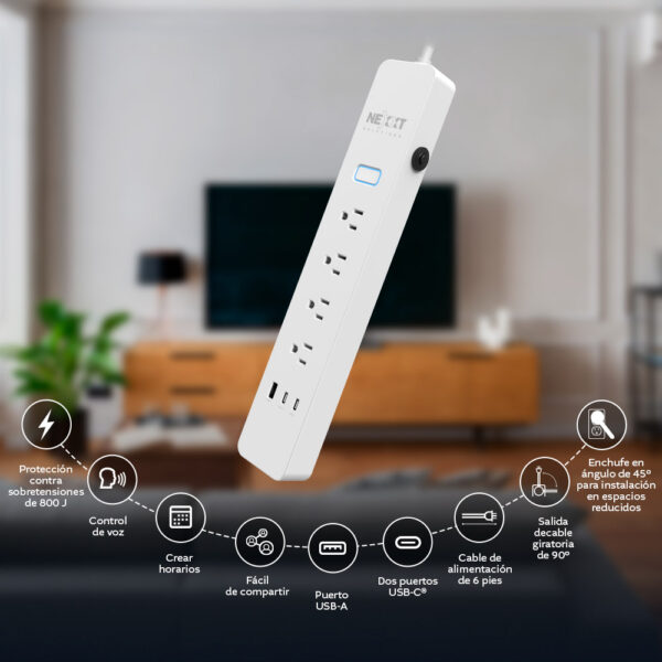 Protector de sobretensión inteligente Wi-Fi Nexxt NHP-E710 - Imagen 2