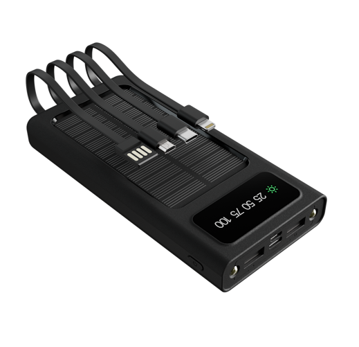 Banco de energía solar con cables de carga integrados de 10.000mAh Xtech