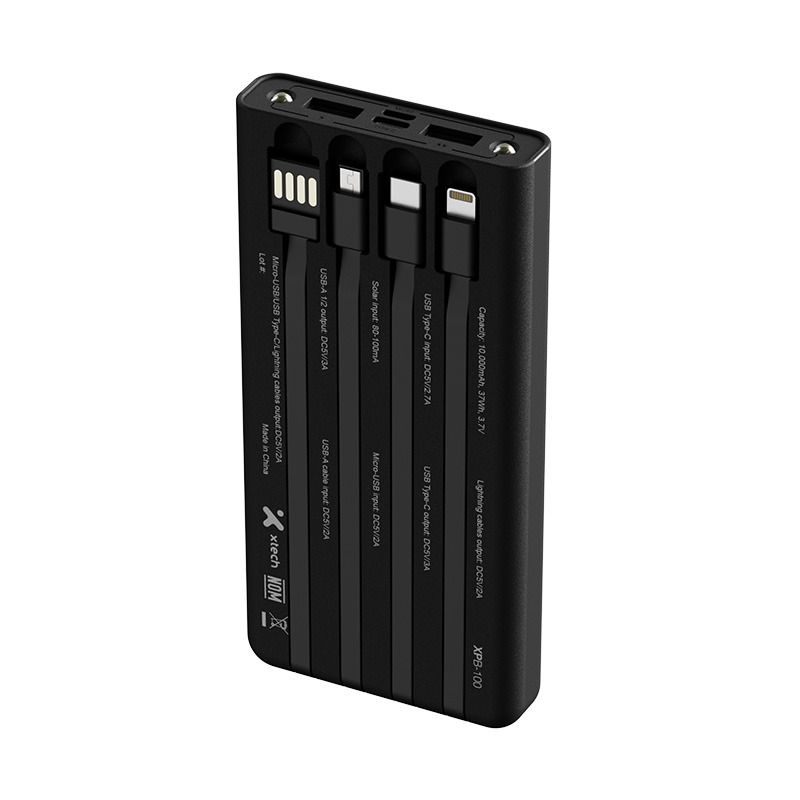 Banco de energía solar con cables de carga integrados de 10.000mAh Xtech - Imagen 6