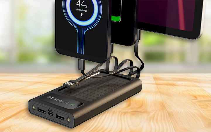 Banco de energía solar con cables de carga integrados de 10.000mAh Xtech - Imagen 5