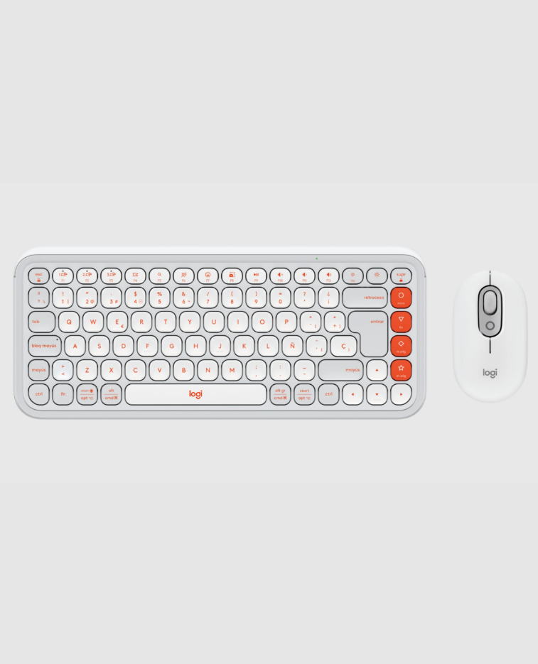 Combo inalámbrico de teclado y mouse Logitech POP Icon Blanco crudo y naranja