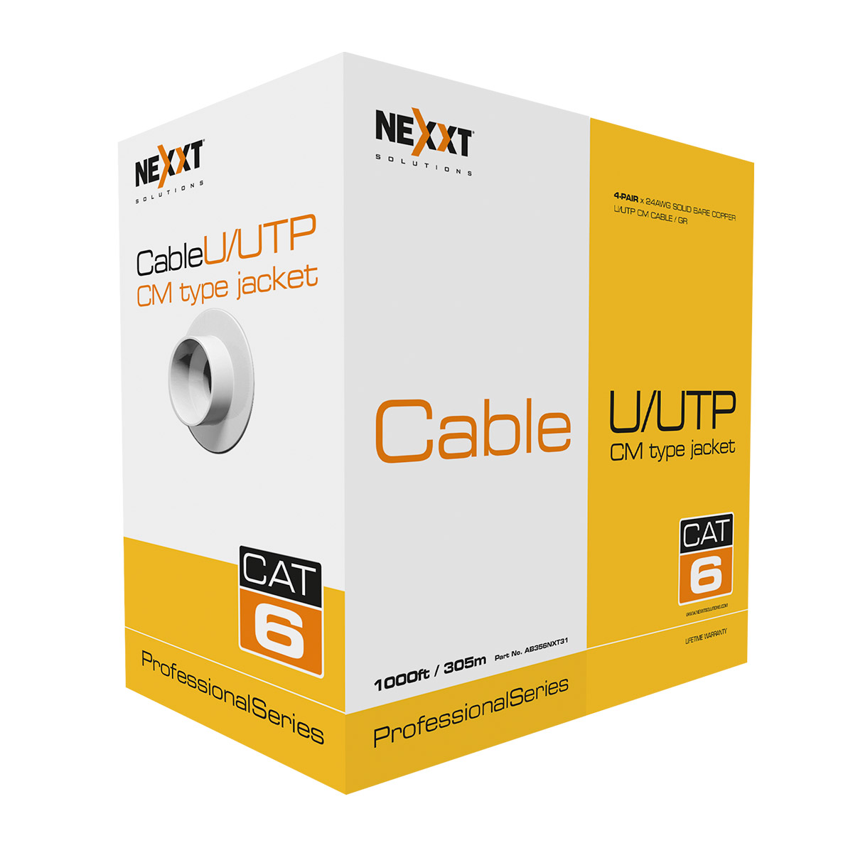 Bobina de cable UTP Nexxt Cat6, 1000pies/305m, gris, 24AWG