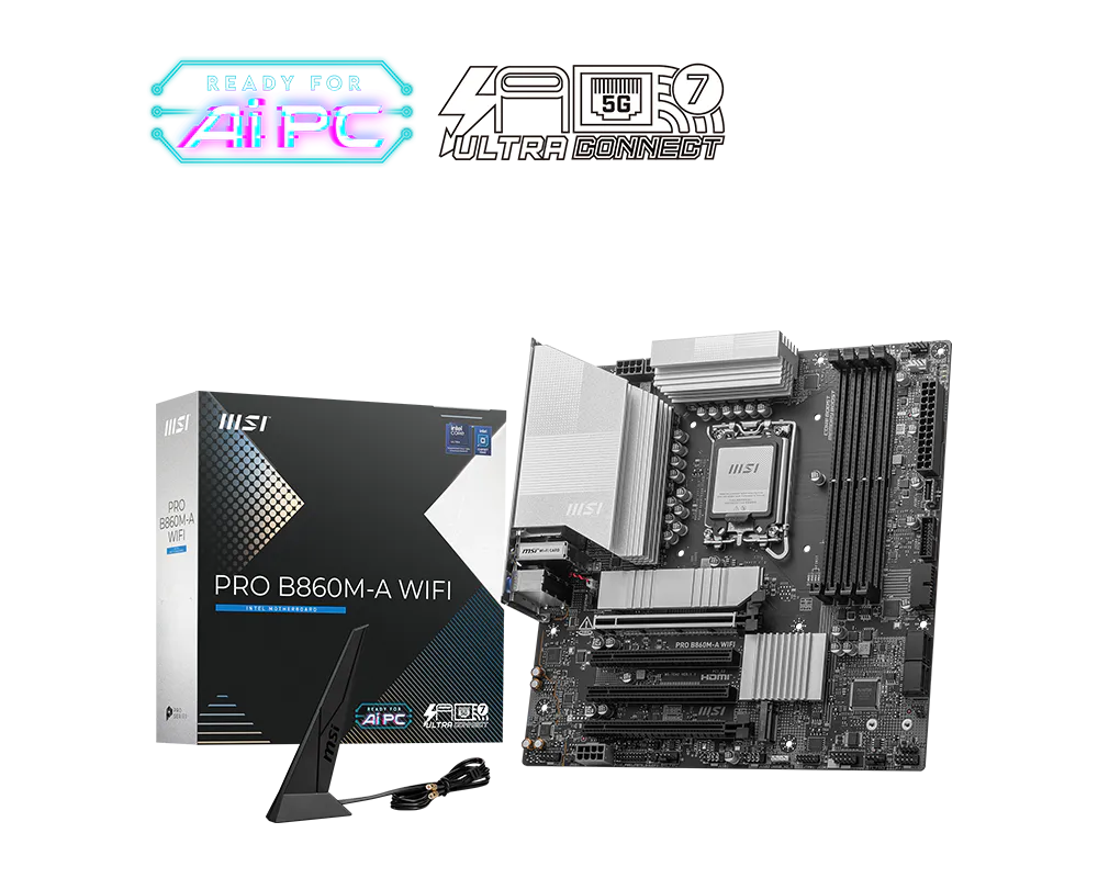 Motherboard MSI PRO B860M-A WIFI (LGA1700, 2x DDR5, 1x M.2, 2x ARGB, 1x RGB, 1Gbps LAN)