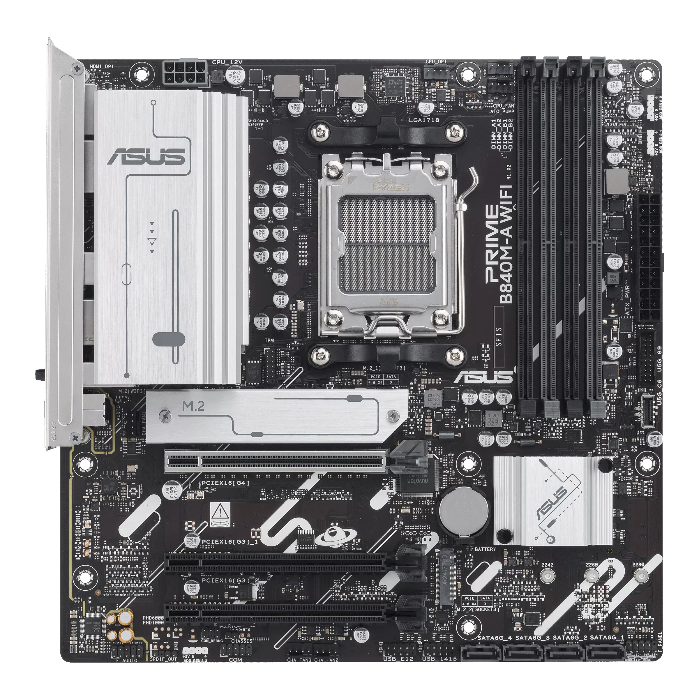 Motherboard ASUS Prime B840M-A WIFI(AM5, 4x DDR5, 3x M.2, 3x ARGB, 2.5Gbps LAN) - Imagen 4
