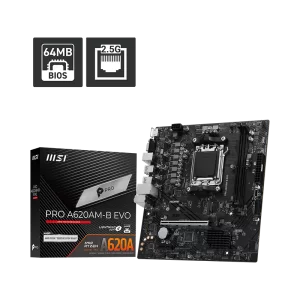 Motherboard MSI PRO A620AM-B EVO (AM5, 2x DDR5, 1x M.2, 2x ARGB, 2.5Gbps LAN)